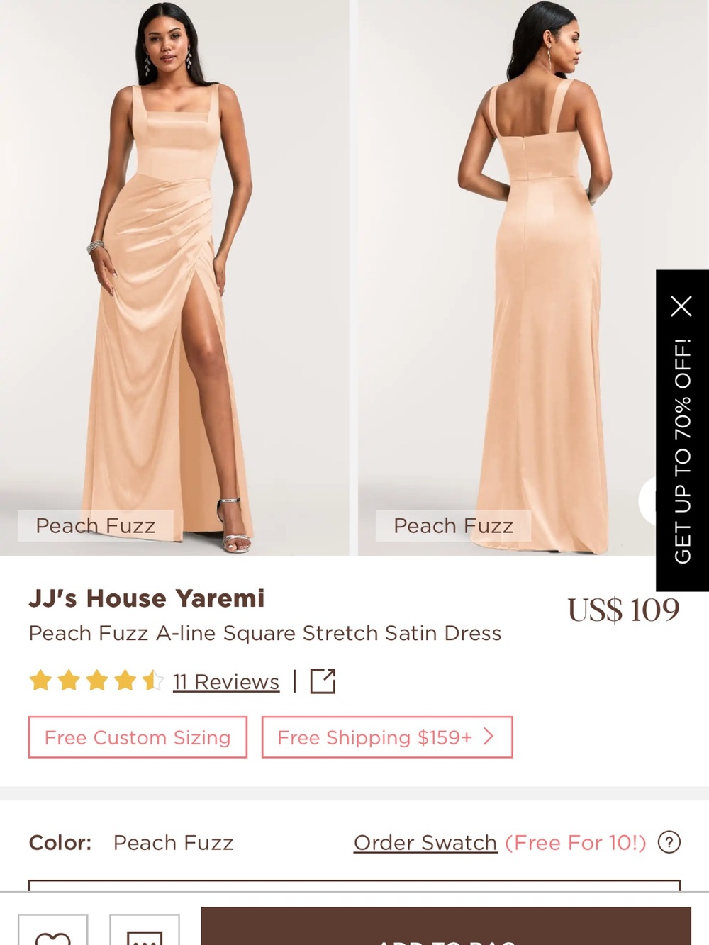 JJs House Yaremi Peach Fuzz Satin Dress